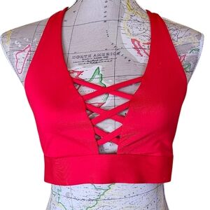 PINK Victoria's Secret Ultimate Size Large Red Sexy Caged Racerback Sports Bra